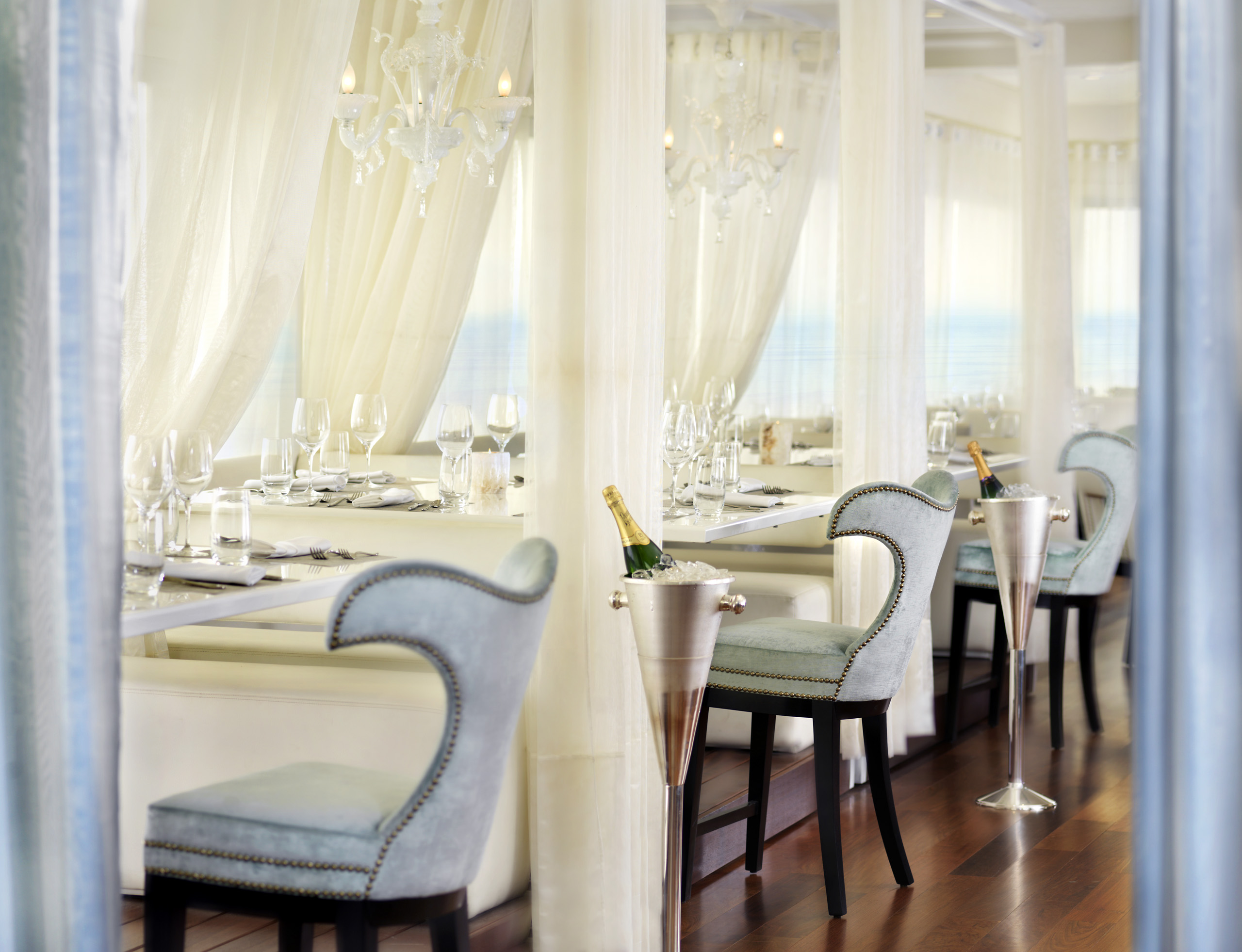 Penthouse dining room with champagne stands