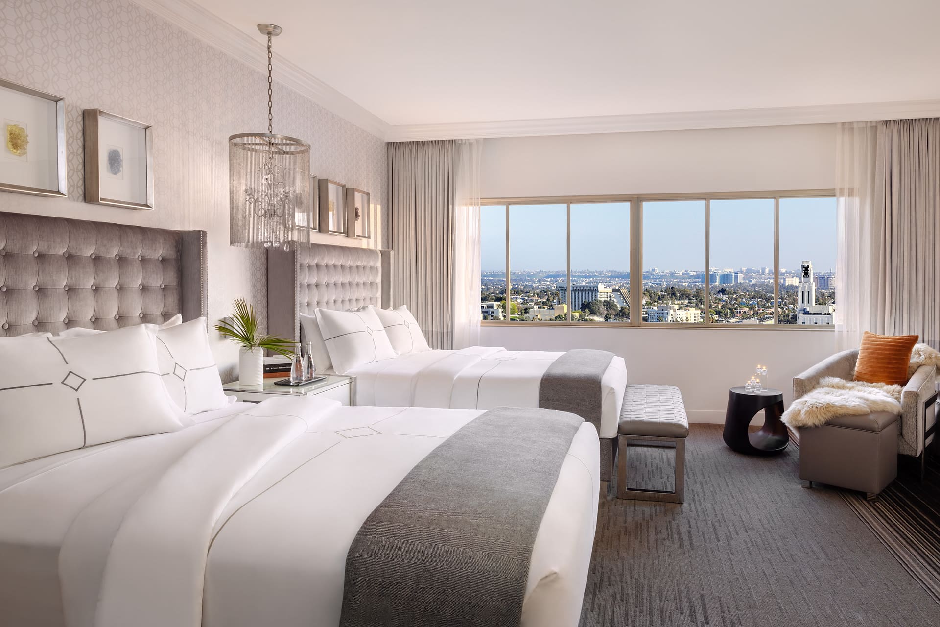 Two beds with city view